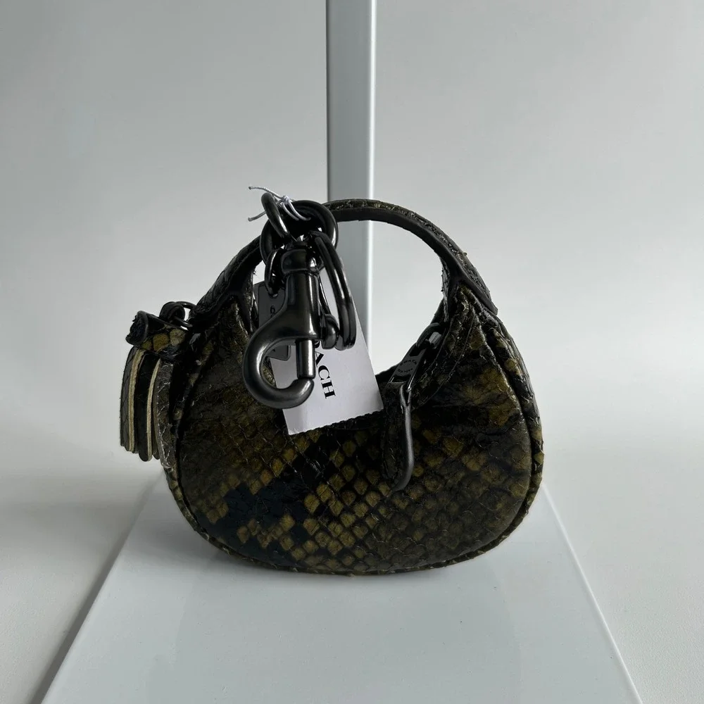 Coach Carmen Green Snake Print Embossed Leather Bag Charm NWT CCF18